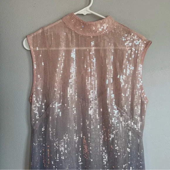 Anthropologie Sequin Ombre Mock Neck Sleeveless Midi Dress Ombre - Picture 8 of 12